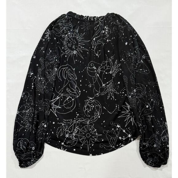 White House Black Market Black Constellation Blouse Size Medium (090) - Picture 6 of 11
